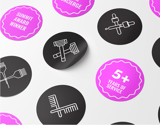 Graphic depicting a hexagonal cropped photo of an interior room design with grid lines along its borders.